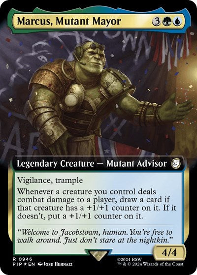 Marcus, Mutant Mayor (Extended Art) (Surge Foil) (Universes Beyond: Fallout) Near Mint