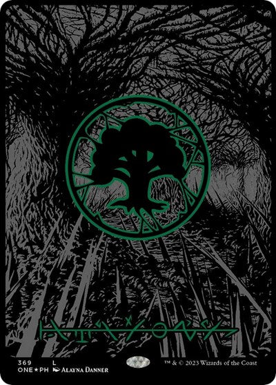 Forest (Phyrexian) - Full Art (Oil Slick Raised Foil) (Phyrexia: All Will Be One) Near Mint