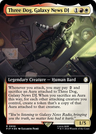 Three Dog, Galaxy News DJ (Extended Art) (Surge Foil) (Universes Beyond: Fallout) Near Mint