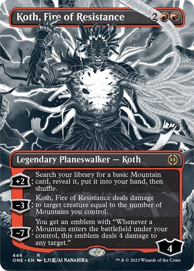 Koth, Fire of Resistance (Borderless) (Step-and-Compleat Foil) (Phyrexia: All Will Be One) Near Mint