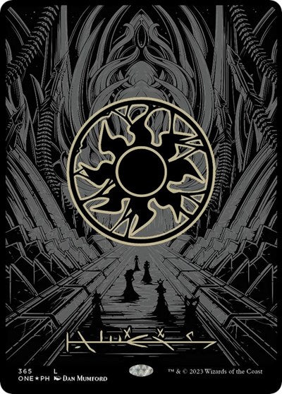 Plains (Phyrexian) - Full Art (Oil Slick Raised Foil) (Phyrexia: All Will Be One) Near Mint