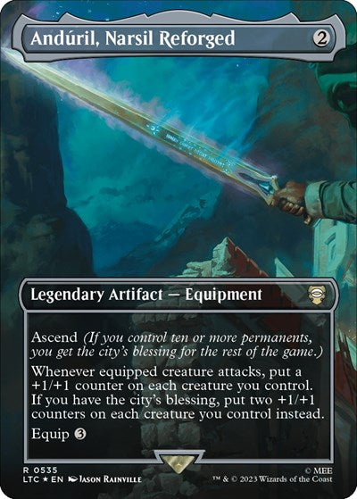 Anduril, Narsil Reforged (Borderless) (Surge Foil) (Commander: The Lord of the Rings: Tales of Middle-earth) Near Mint