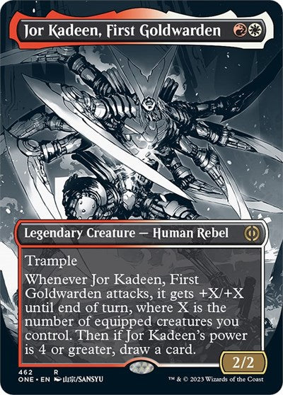 Jor Kadeen, First Goldwarden (Borderless) (Step-and-Compleat Foil) (Phyrexia: All Will Be One) Near Mint