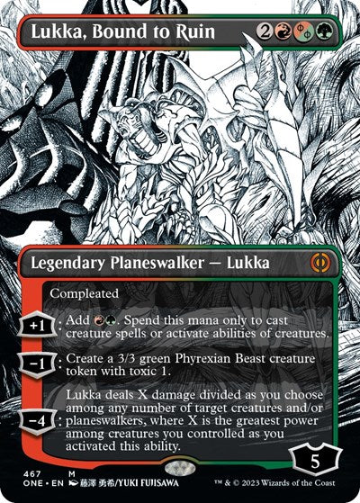 Lukka, Bound to Ruin (Borderless) (Step-And-Compleat Foil) (Phyrexia: All Will Be One) Near Mint