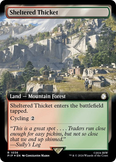 Sheltered Thicket (Extended Art) (Surge Foil) (Universes Beyond: Fallout) Near Mint