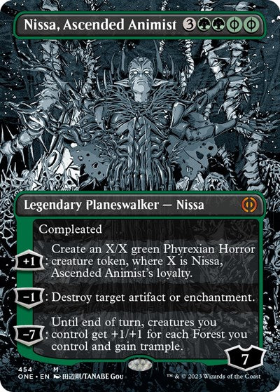 Nissa, Ascended Animist (Borderless) (Step-and-Compleat Foil) (Phyrexia: All Will Be One) Near Mint