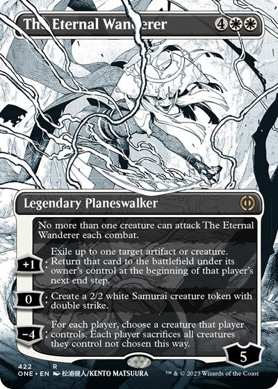 The Eternal Wanderer (Borderless) (Step-and-Compleat Foil) (Phyrexia: All Will Be One) Near Mint