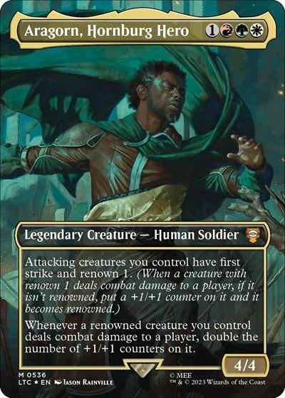 Aragorn, Hornburg Hero (Borderless) (Surge Foil) (Commander: The Lord of the Rings: Tales of Middle-earth) Near Mint